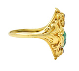 Arts & Crafts 1.67 CTW Emerald Diamond 18 Karat Yellow Gold Antique Scroll Ring