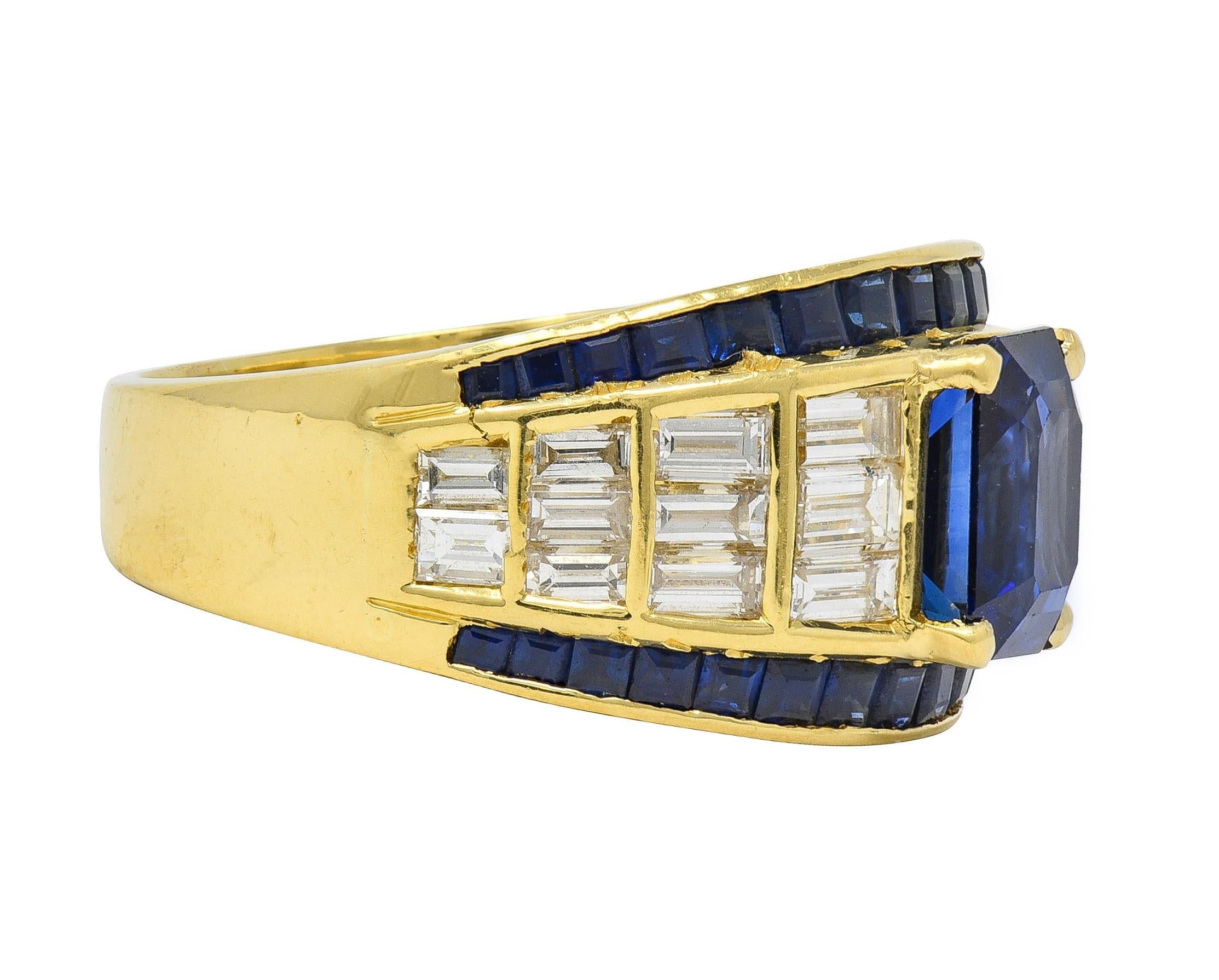 1980's 5.40 CTW Sapphire Diamond 18 Karat Yellow Gold Vintage Wide Band Ring