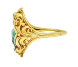 Arts & Crafts 1.67 CTW Emerald Diamond 18 Karat Yellow Gold Antique Scroll Ring