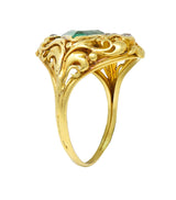 Arts & Crafts 1.67 CTW Emerald Diamond 18 Karat Yellow Gold Antique Scroll Ring