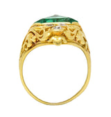 Arts & Crafts 1.67 CTW Emerald Diamond 18 Karat Yellow Gold Antique Scroll Ring