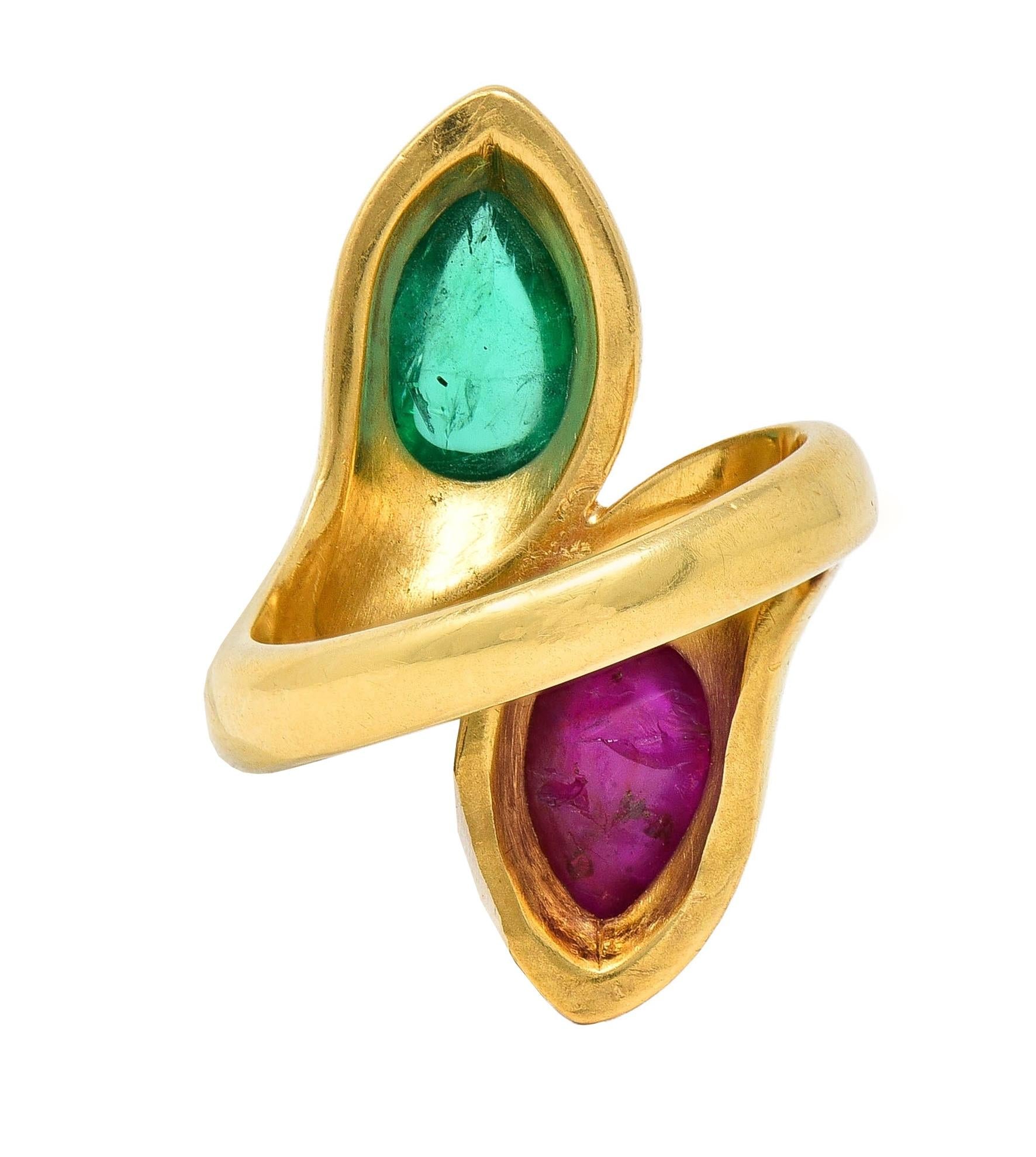 Bulgari Georges L'Enfant 1970 3.52 CTW Ruby Emerald 18K Gold Vintage Snake Ring