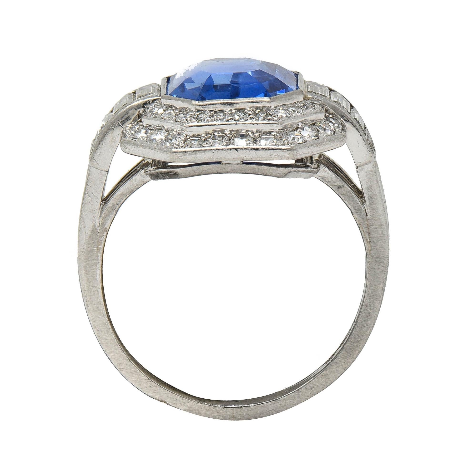 Mid Century 7.12 CTW No Heat Ceylon Sapphire Diamond Platinum Vintage Halo Ring