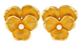 Fisher & Co. Pearl 14 Karat Yellow Gold Vintage Pansy Ear-Clip Earrings