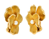 Fisher & Co. Pearl 14 Karat Yellow Gold Vintage Pansy Ear-Clip Earrings