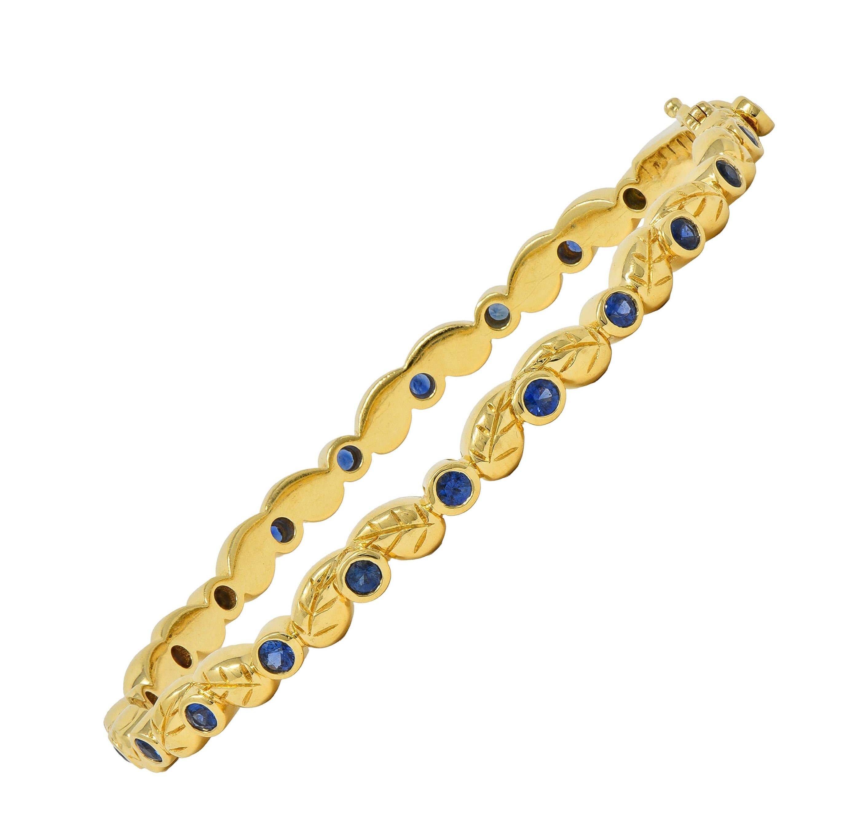 Temple St. Clair 1.75 CTW Sapphire 18 Karat Yellow Gold Leaf Bangle Bracelet