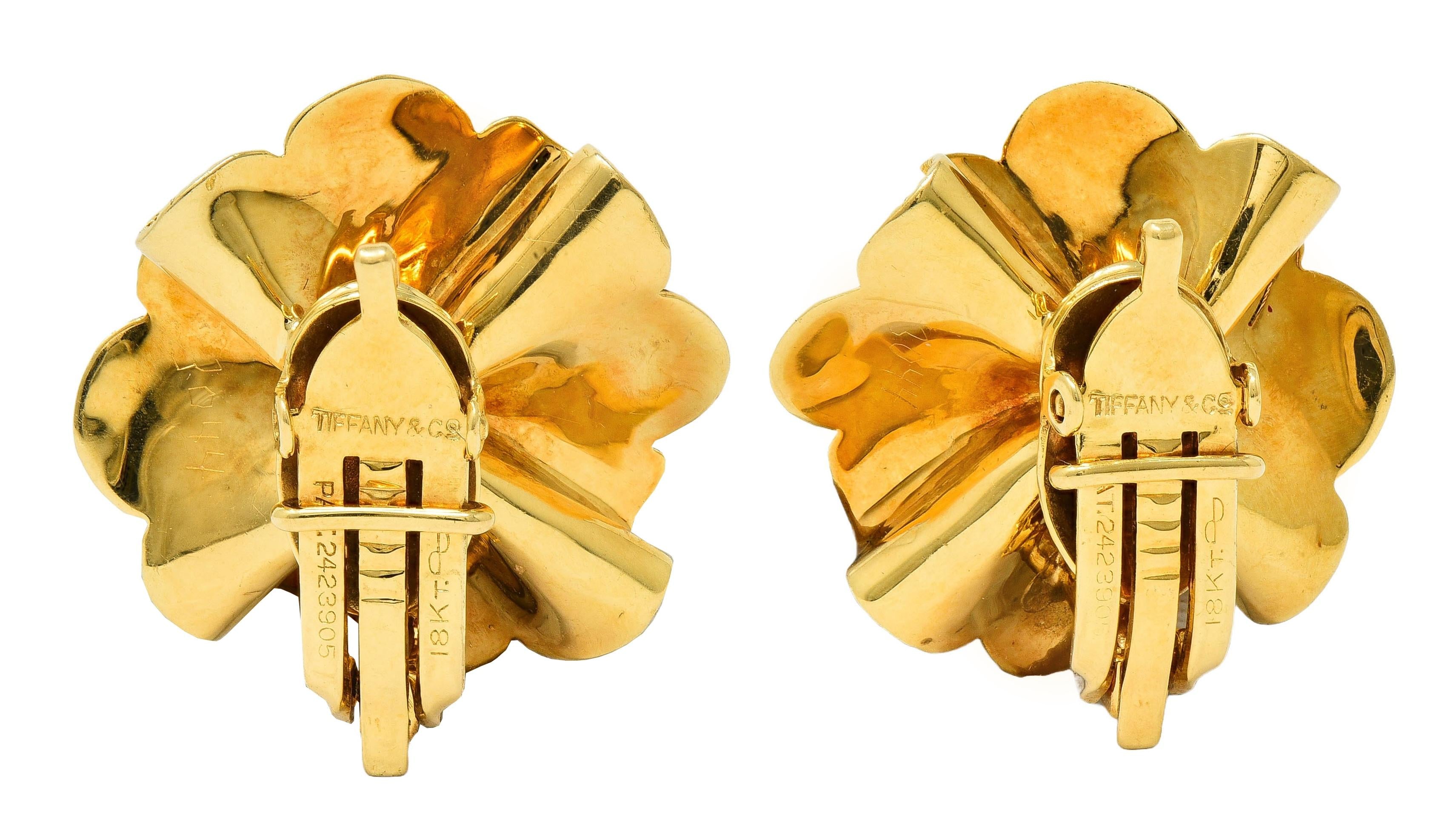 Tiffany & Co. 1960 Diamond 18 Karat Yellow Gold Vintage Flower Ear-Clip Earrings