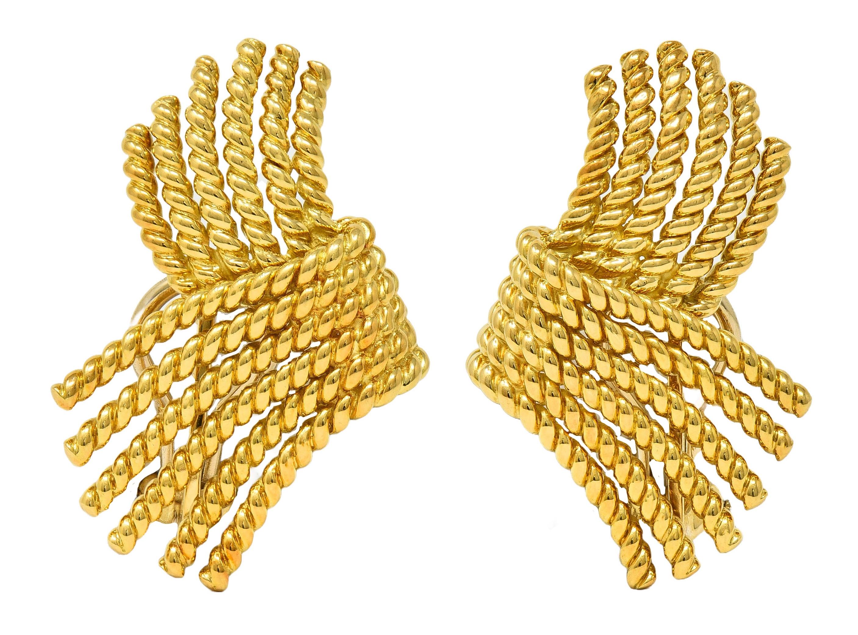 Schlumberger Tiffany & Co. 18 Karat Yellow Gold Vintage Fanning Rope Earrings