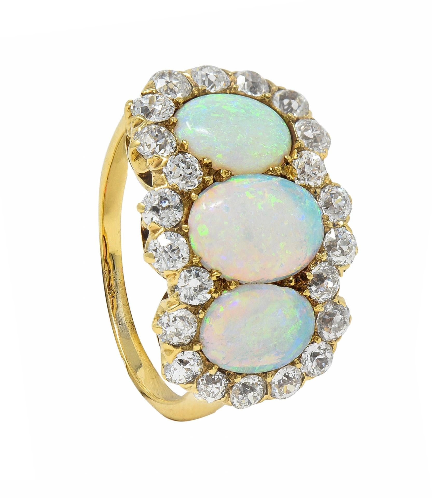 Late Victorian Opal 1.76 CTW Diamond 18 Karat Yellow Gold Antique Halo Ring