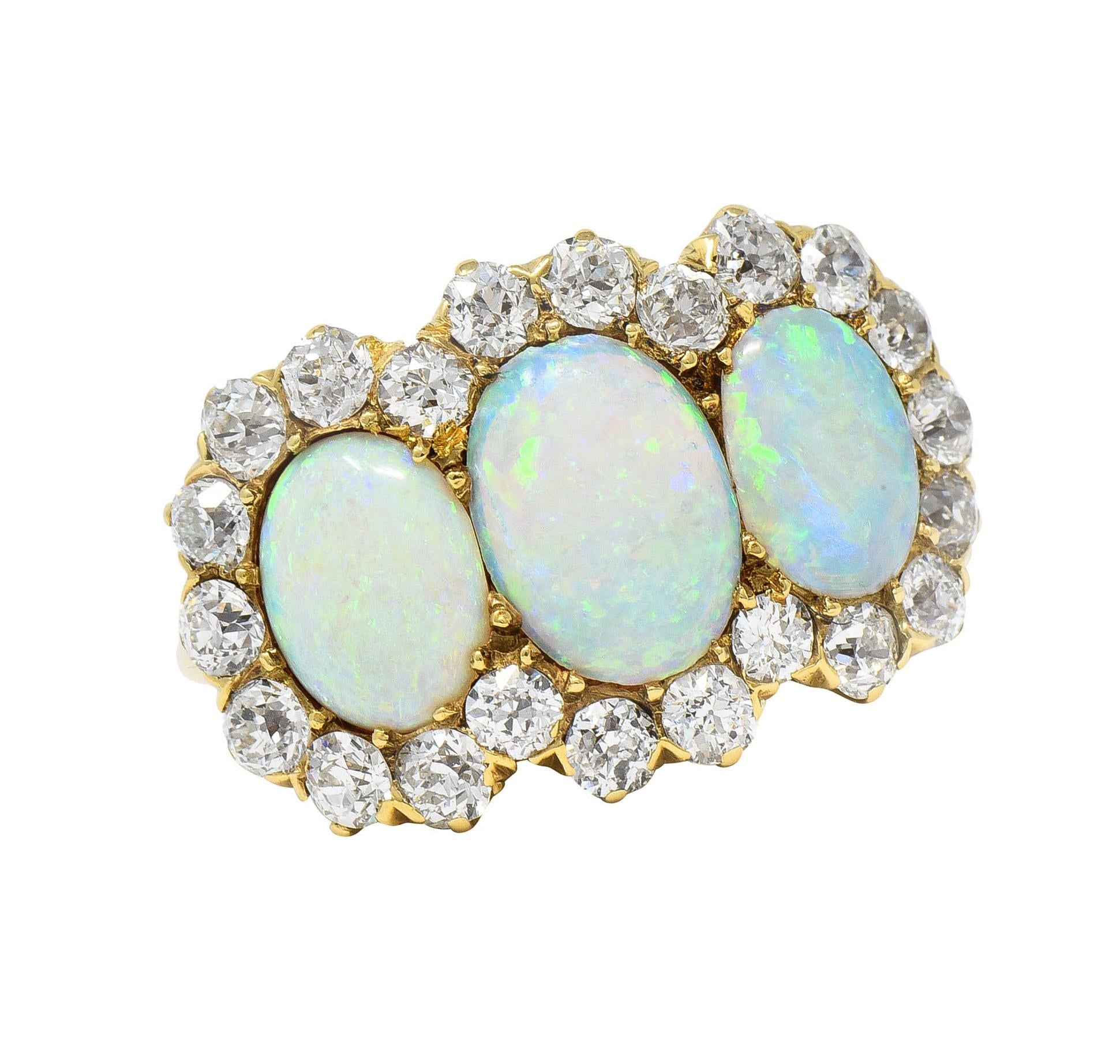 Late Victorian Opal 1.76 CTW Diamond 18 Karat Yellow Gold Antique Halo Ring