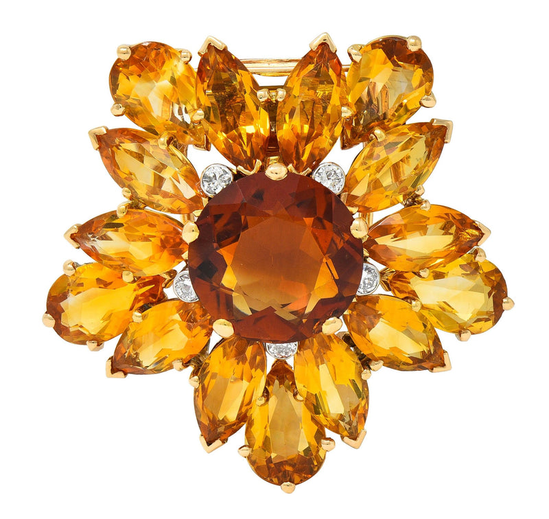 Cartier Paris 1950's 24.66 CTW Citrine Diamond Platinum 18K Gold Vintage Brooch