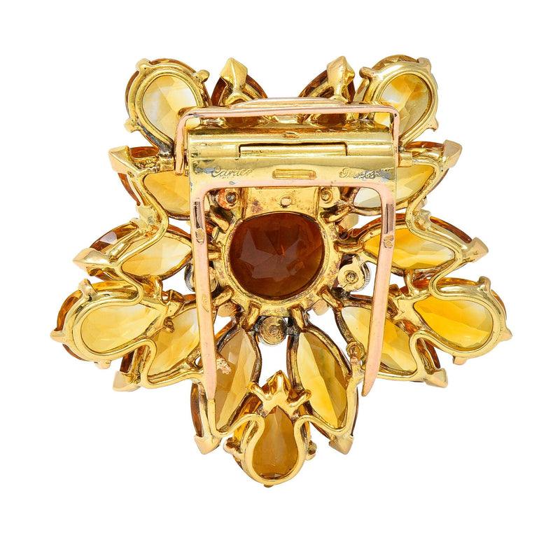 Cartier Paris 1950's 24.66 CTW Citrine Diamond Platinum 18K Gold Vintage Brooch