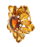 Cartier Paris 1950's 24.66 CTW Citrine Diamond Platinum 18K Gold Vintage Brooch