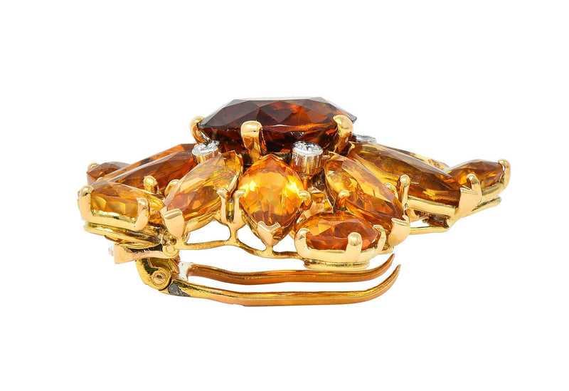 Cartier Paris 1950's 24.66 CTW Citrine Diamond Platinum 18K Gold Vintage Brooch