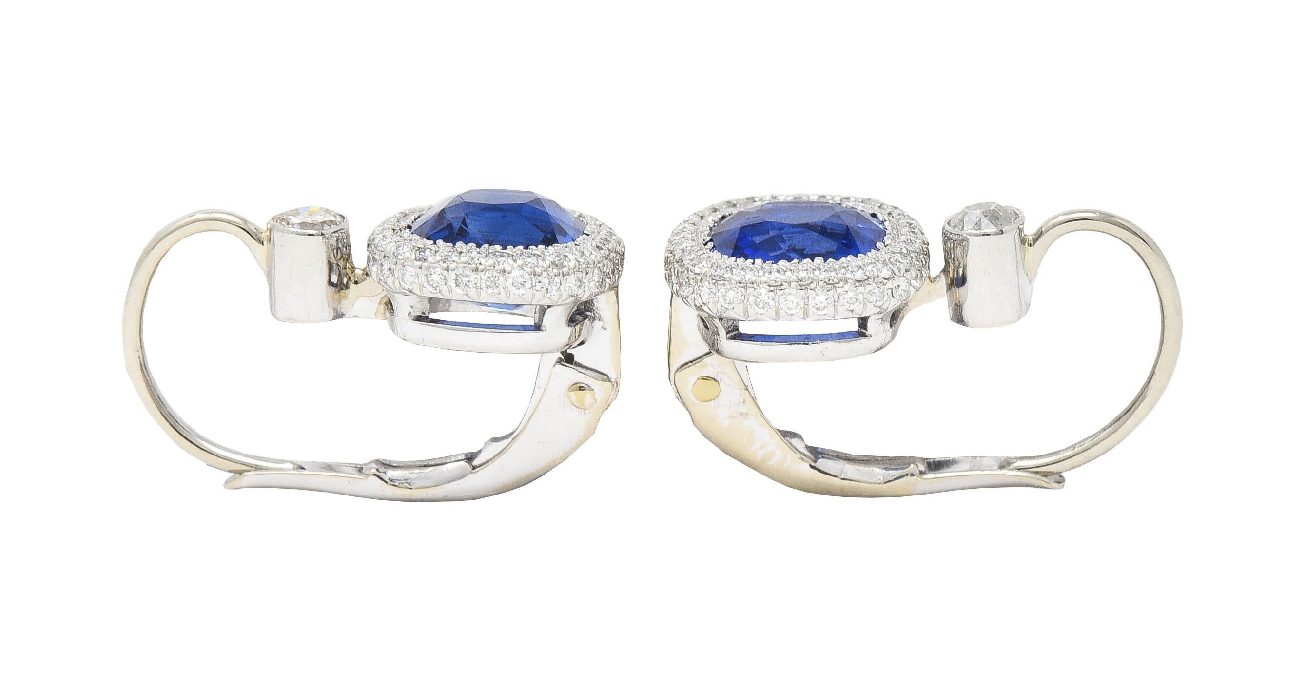 Contemporary 2.90 CTW Sapphire Diamond Platinum Halo Drop Earrings