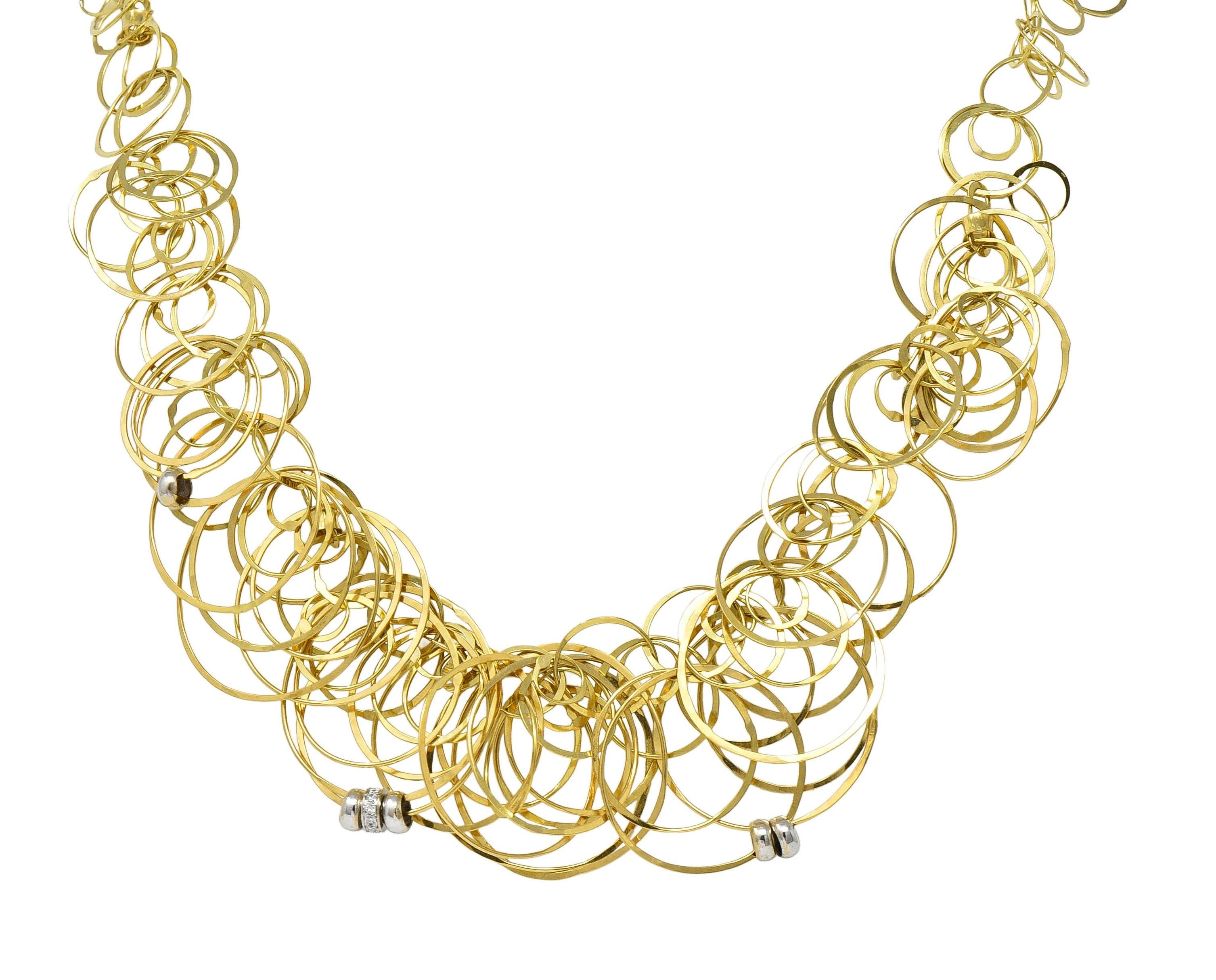 Orlandini Diamond 18 Karat Two-Tone Gold Sparks Scintille Circle Link Necklace