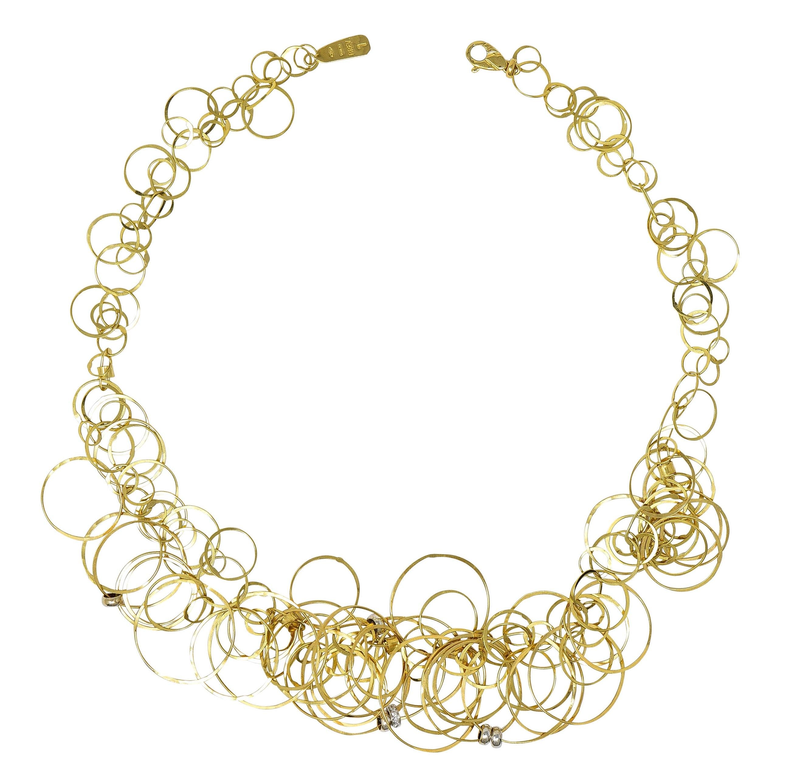 Orlandini Diamond 18 Karat Two-Tone Gold Sparks Scintille Circle Link Necklace