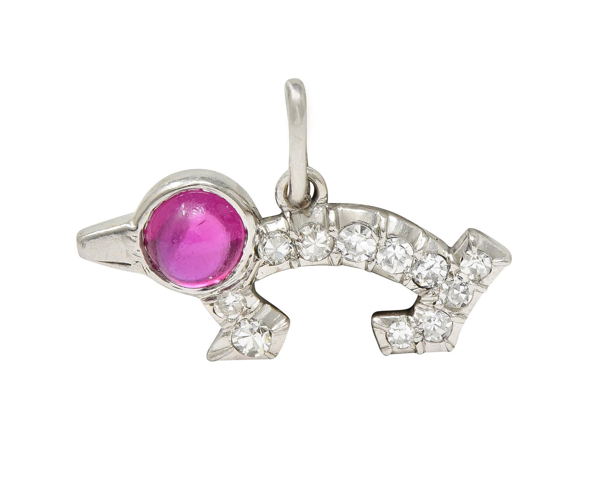 Art Deco 0.50 CTW Ruby Diamond Platinum Wiener Dog Vintage Charm