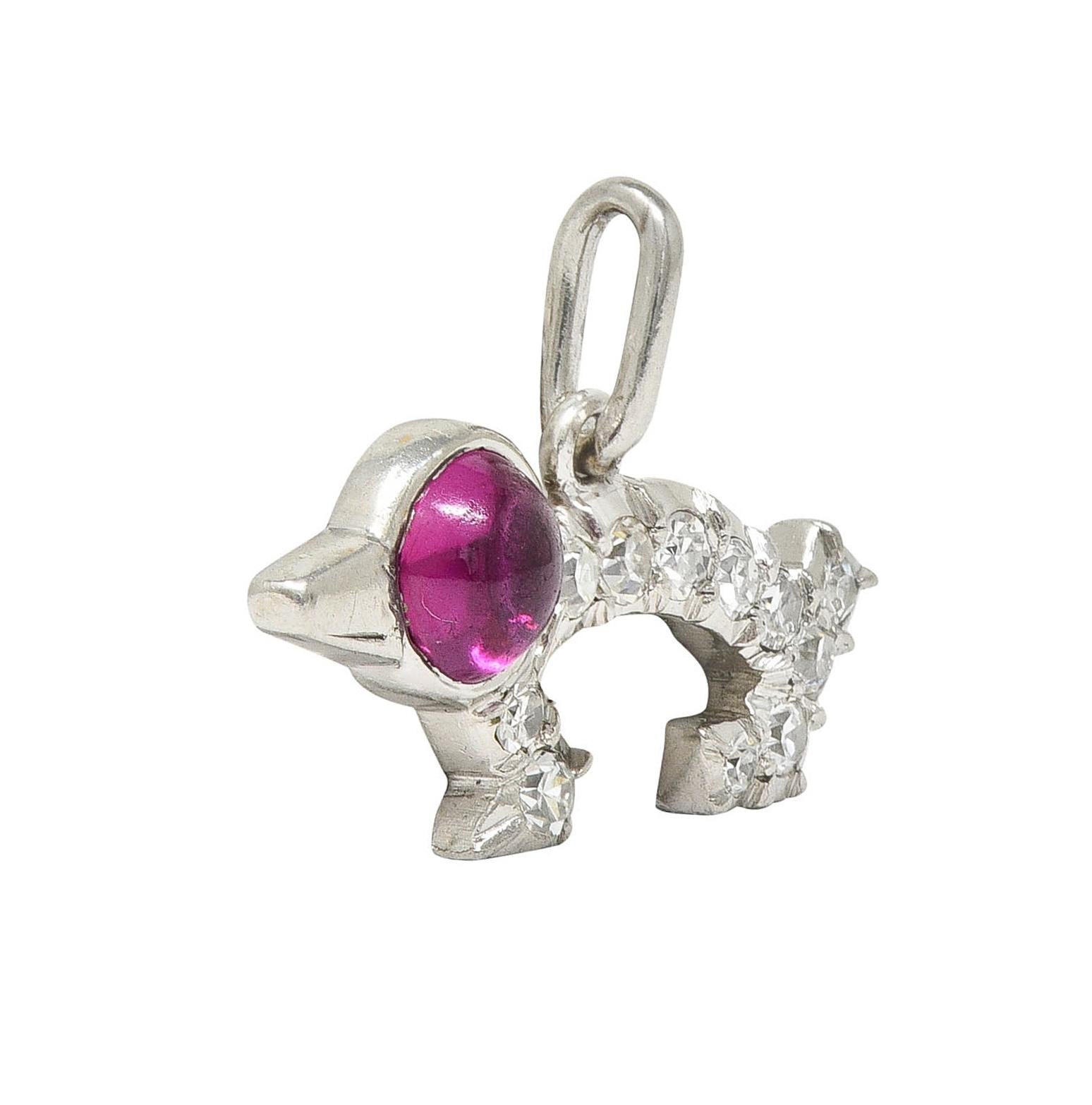 Art Deco 0.50 CTW Ruby Diamond Platinum Wiener Dog Vintage Charm