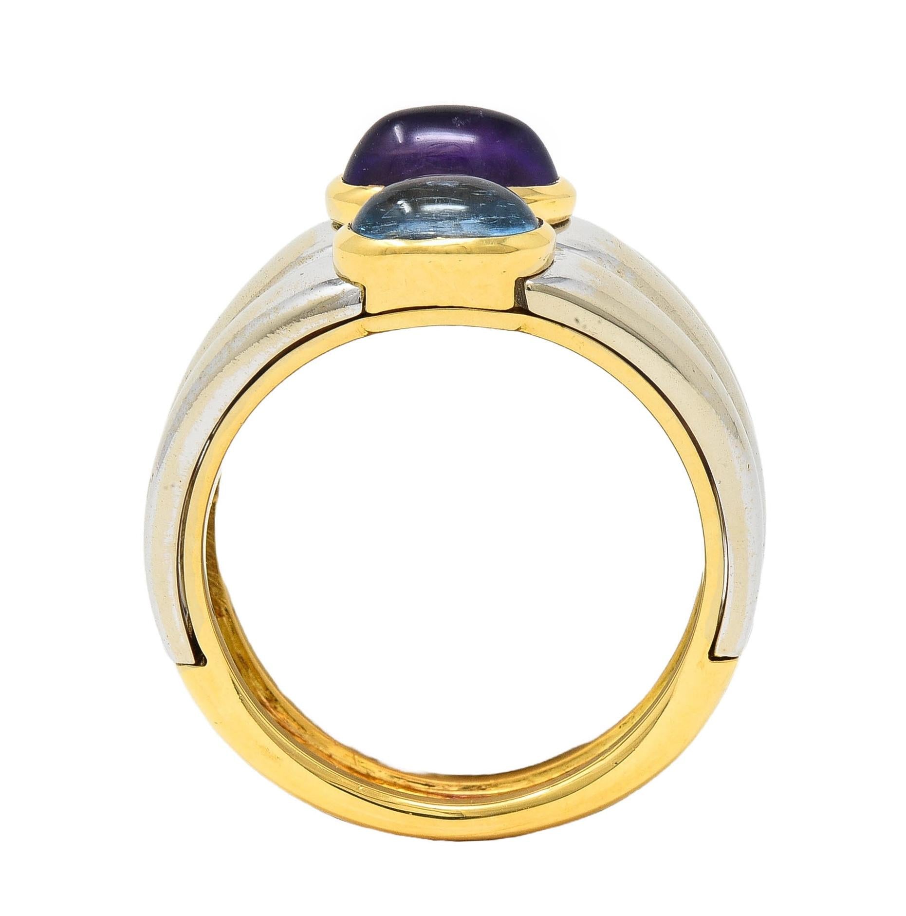 Marina B. 1980's Tourmaline Amethyst Topaz 18 Karat Two-Tone Gold Vintage Ring