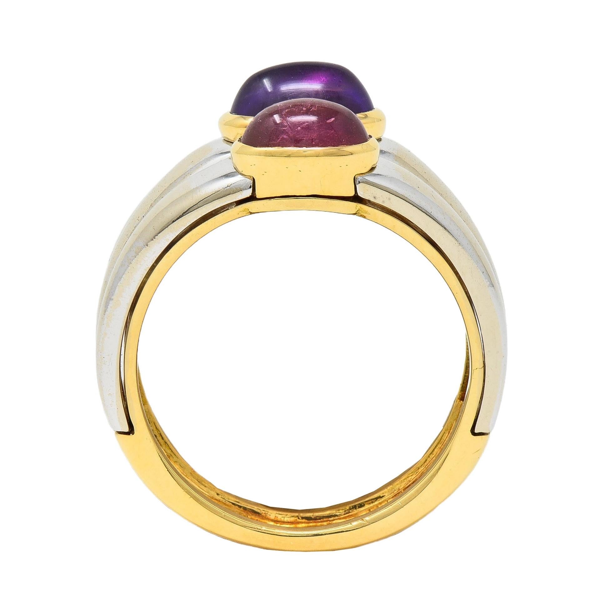 Marina B. 1980's Tourmaline Amethyst Topaz 18 Karat Two-Tone Gold Vintage Ring