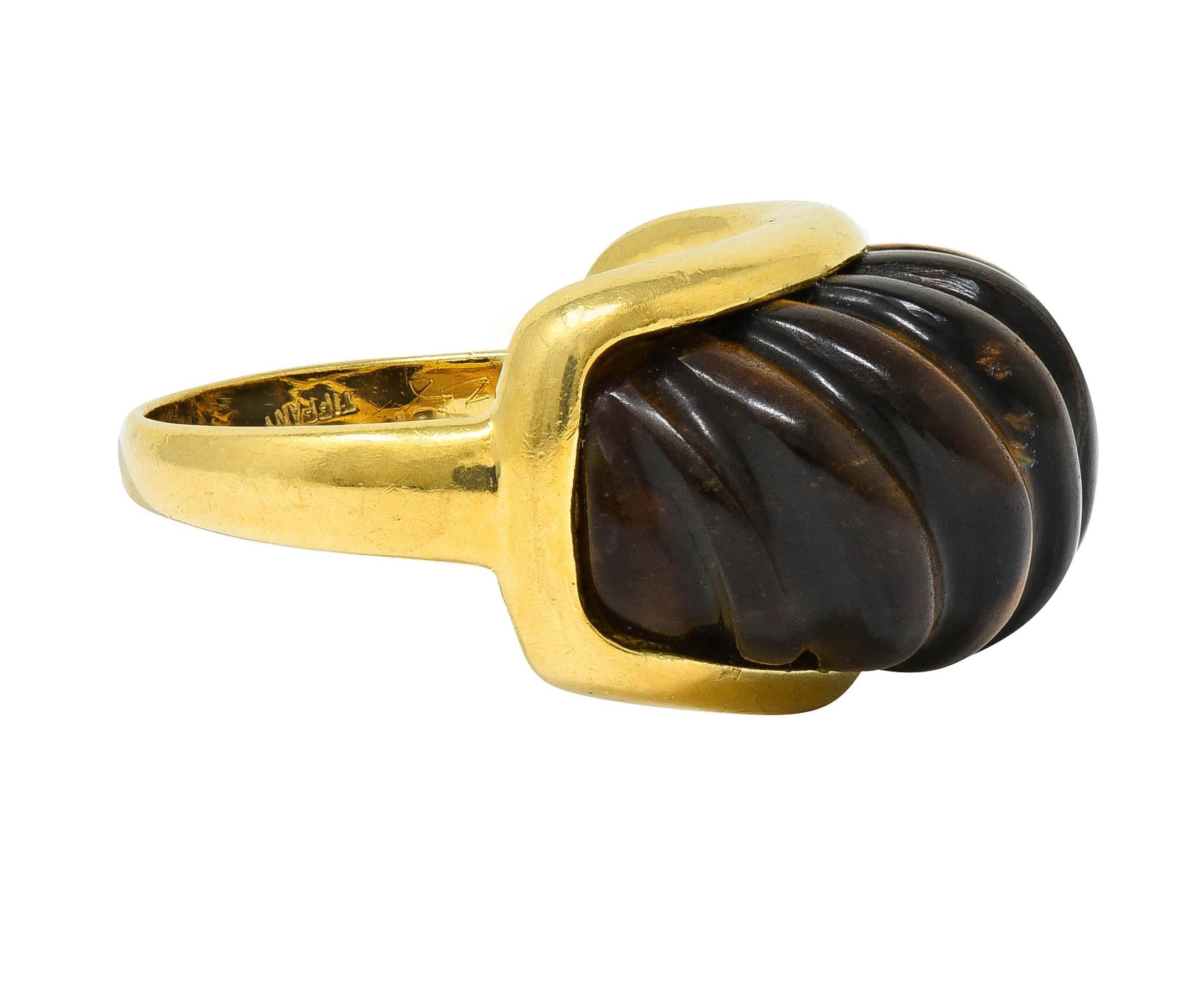 Tiffany & Co. 1970's Tiger's Eye Quartz 18K Gold Vintage Fluted Statement Ring