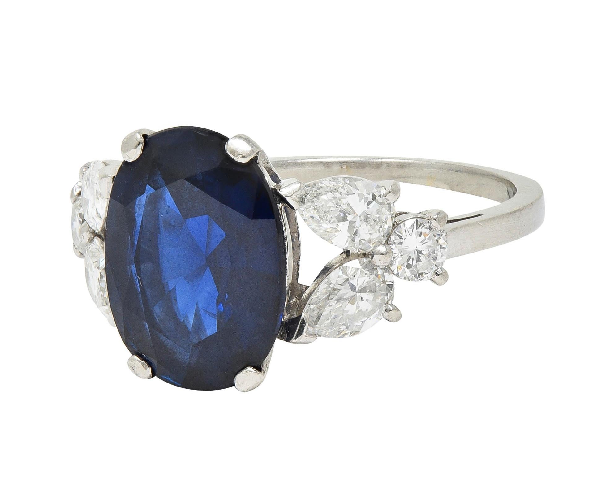 Mid-Century 5.60 CTW Sapphire Diamond Platinum Vintage Cluster Ring