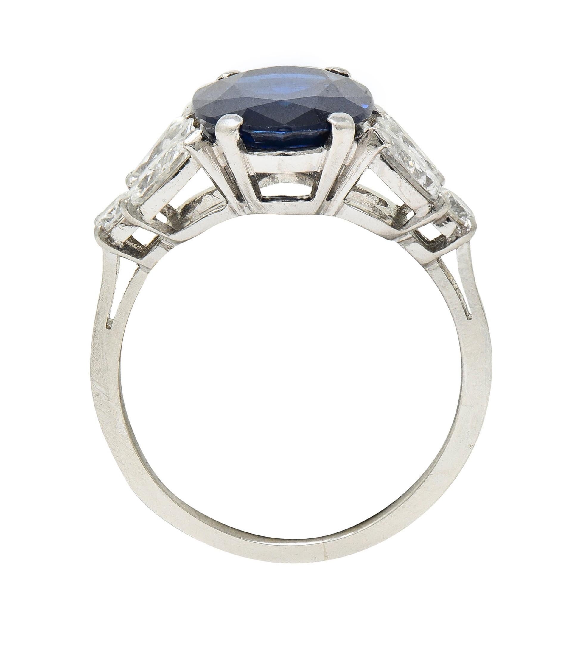 Mid-Century 5.60 CTW Sapphire Diamond Platinum Vintage Cluster Ring