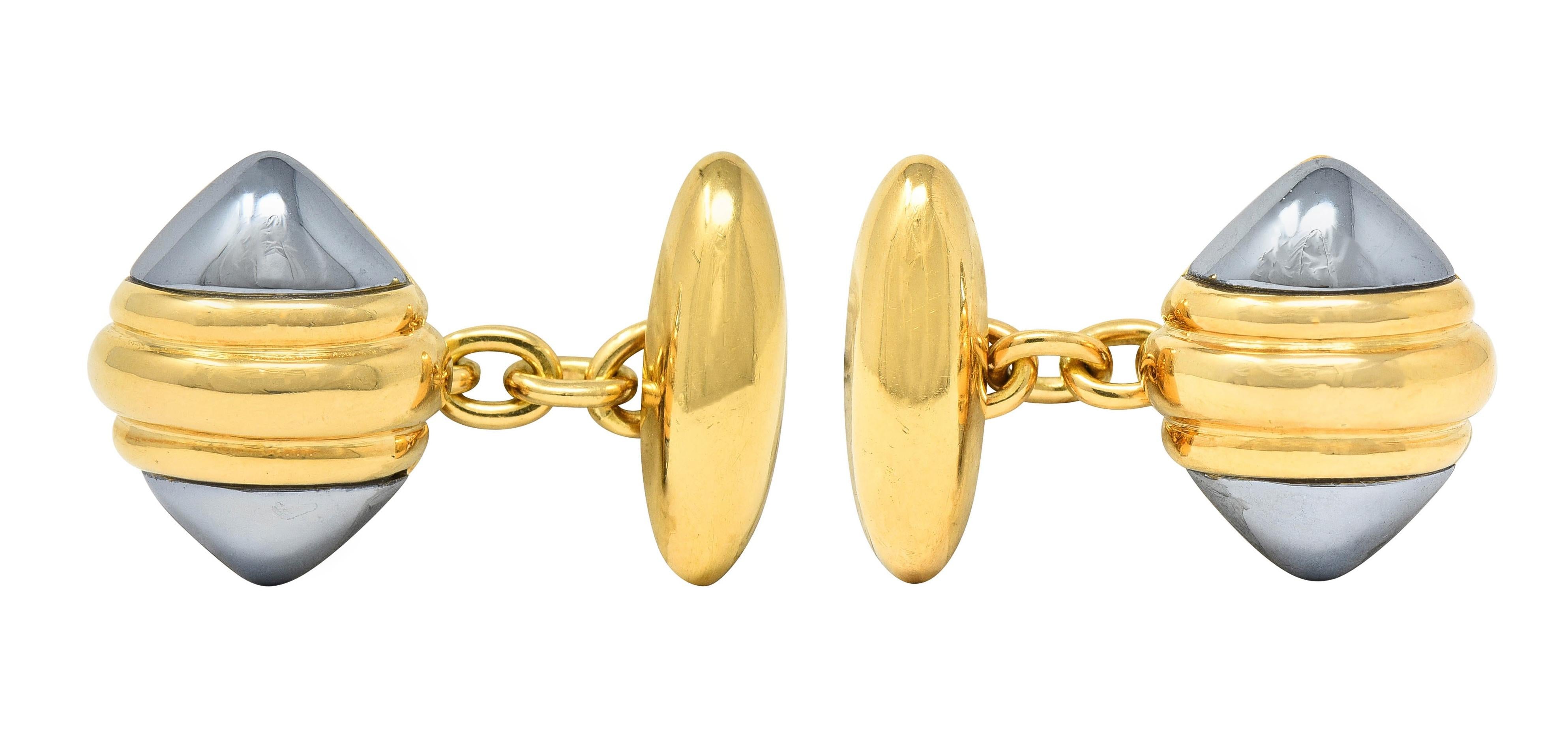 Bulgari 1990s Hematite 18 Karat Yellow Gold Vintage Doppio Cuore Cufflinks