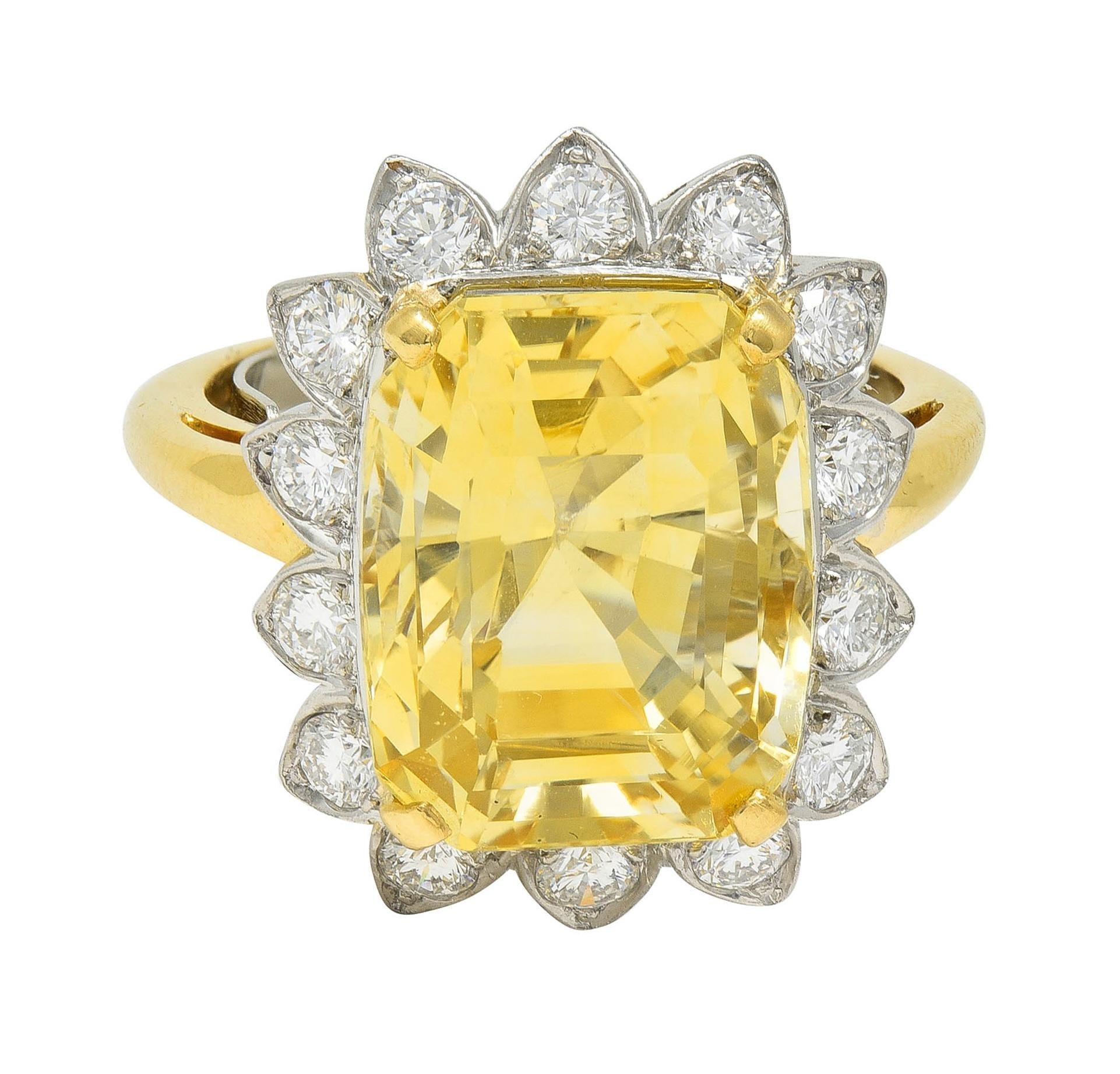 McTeigue & Co. Mid-Century 17.73 CTW No Heat Yellow Ceylon Sapphire Diamond Ring