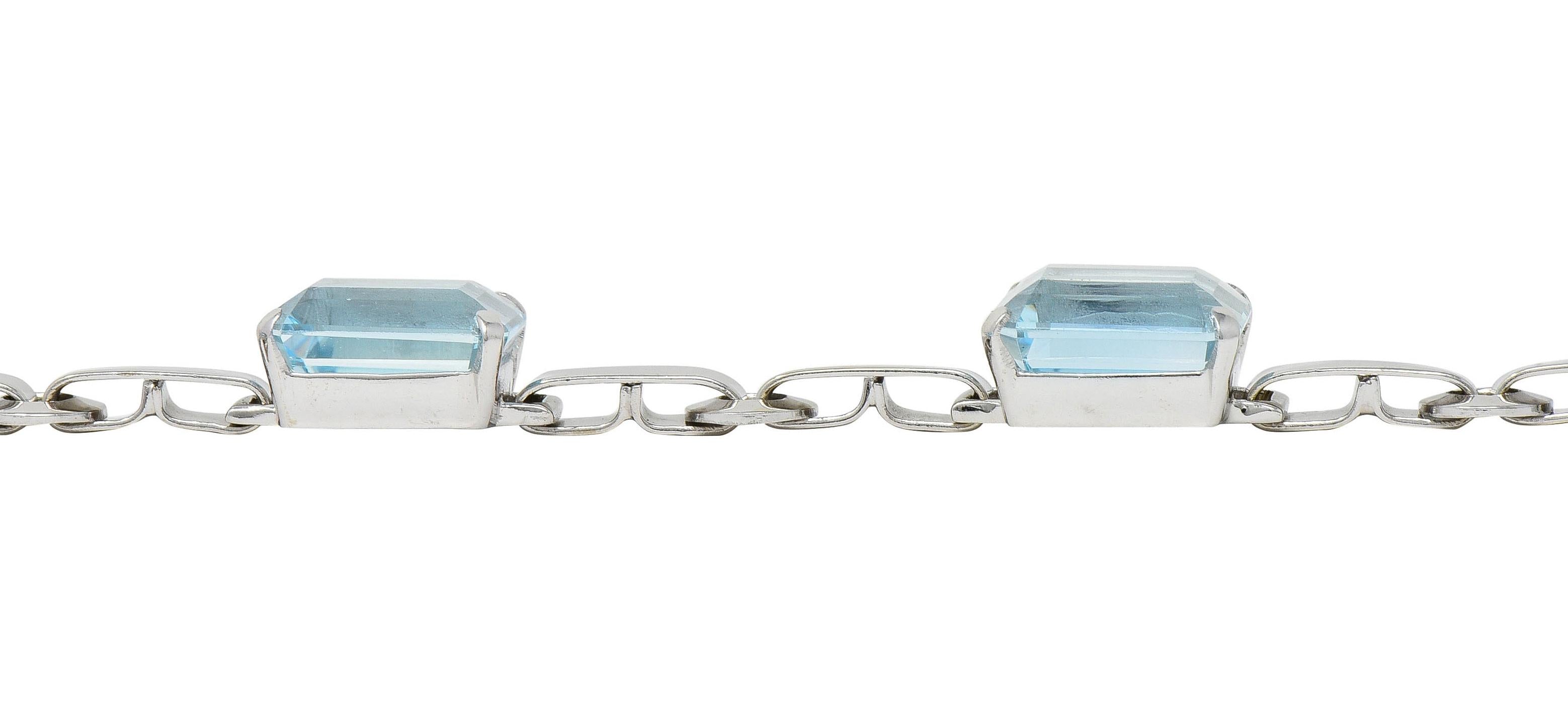 Mid-Century 27.50 CTW Aquamarine 14 Karat White Gold Vintage Link Bracelet