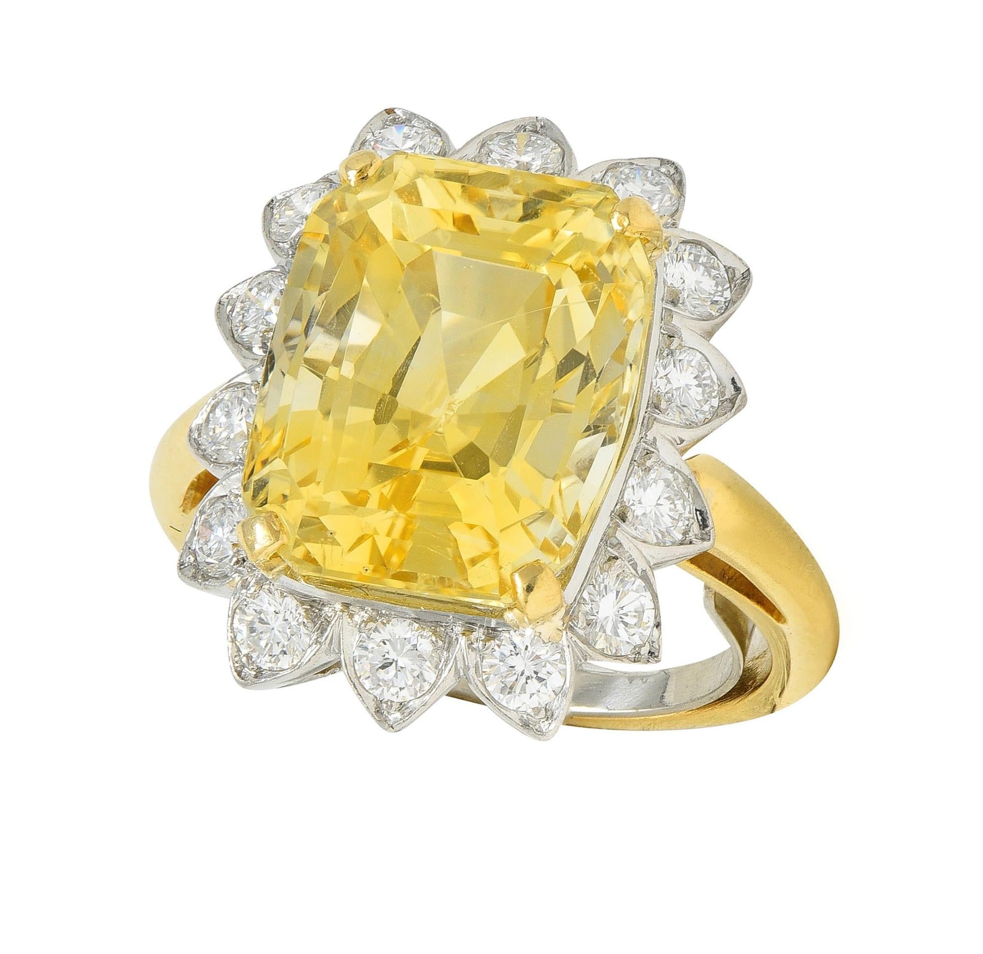 McTeigue & Co. Mid-Century 17.73 CTW No Heat Yellow Ceylon Sapphire Diamond Ring