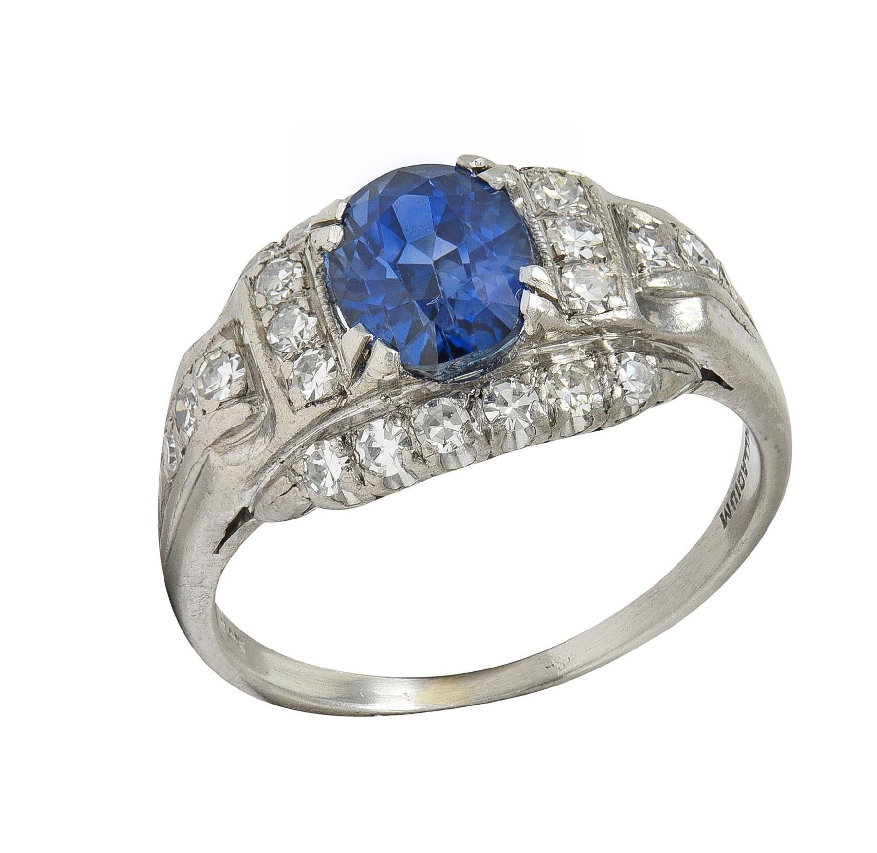 Mid-Century 2.19 CTW No Heat Sapphire Diamond Platinum Vintage Ring GIA