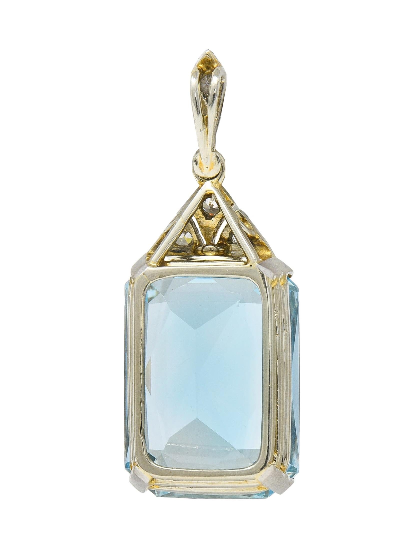 Art Deco 17.70 CTW Aquamarine Diamond Platinum 18 Karat Gold Antique Pendant