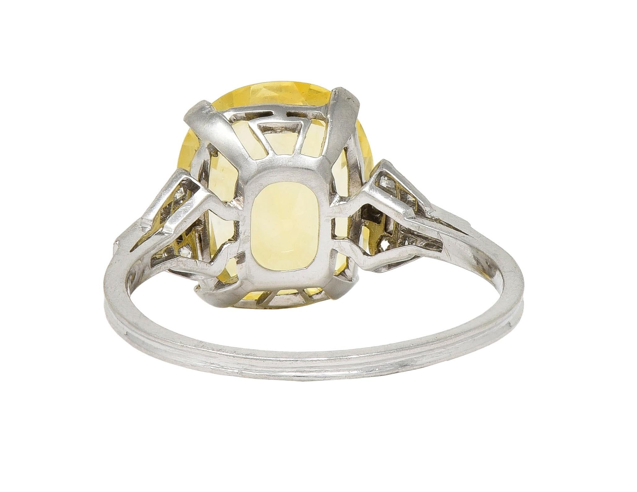 Art Deco 6.75 CTW No Heat Yellow Ceylon Sapphire Diamond Platinum Ring GIA