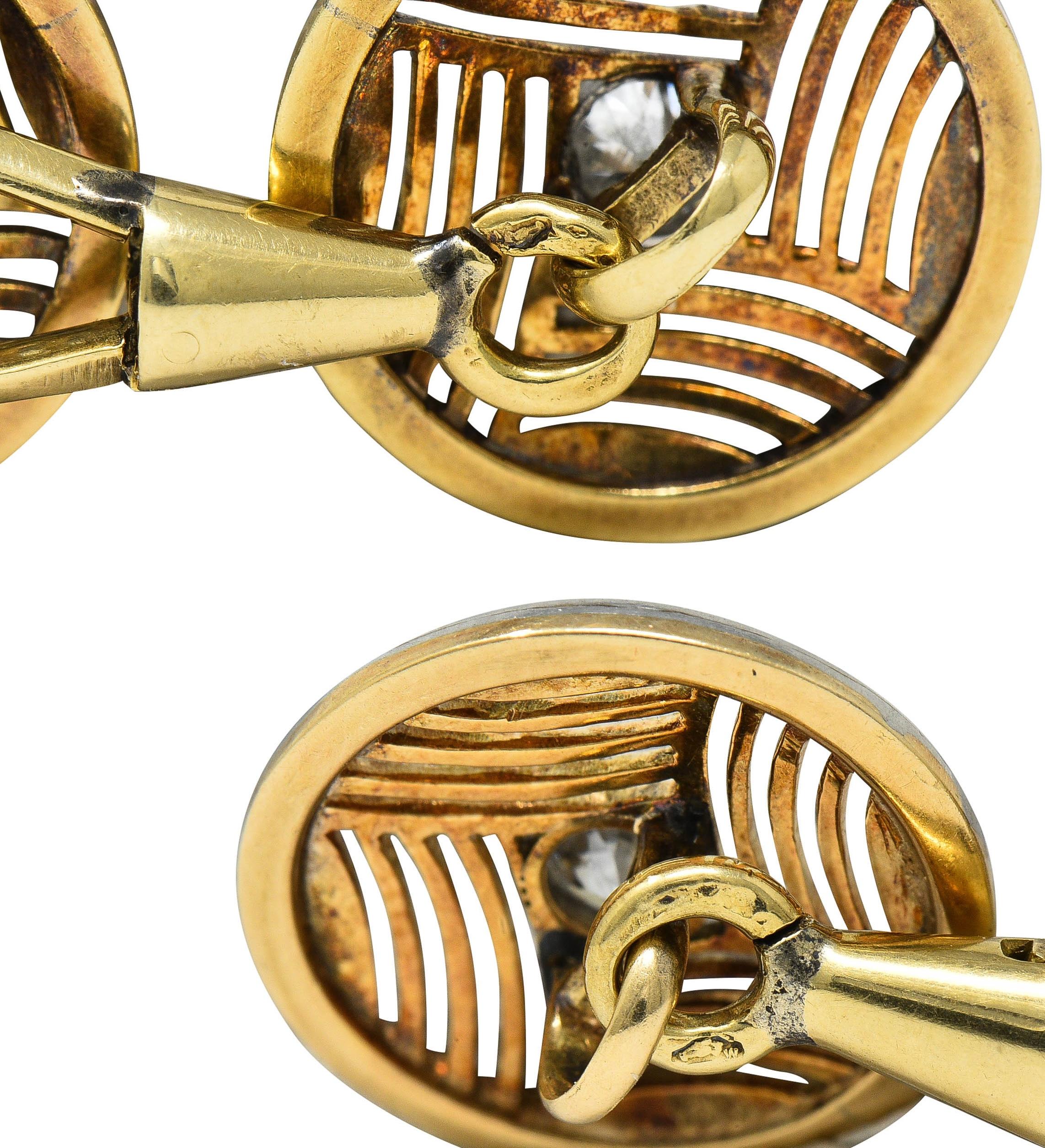 Art Deco Diamond Platinum 14 Karat Yellow Gold Antique Geometric Disk Cufflinks