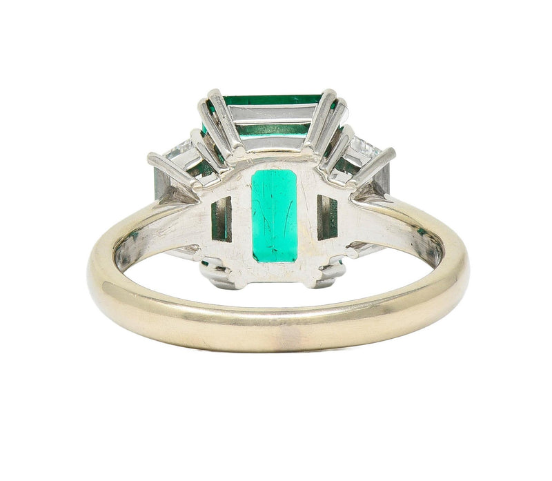 1980's 3.51 CTW Colombian Emerald Diamond Platinum 18K  White Gold Ring AGL