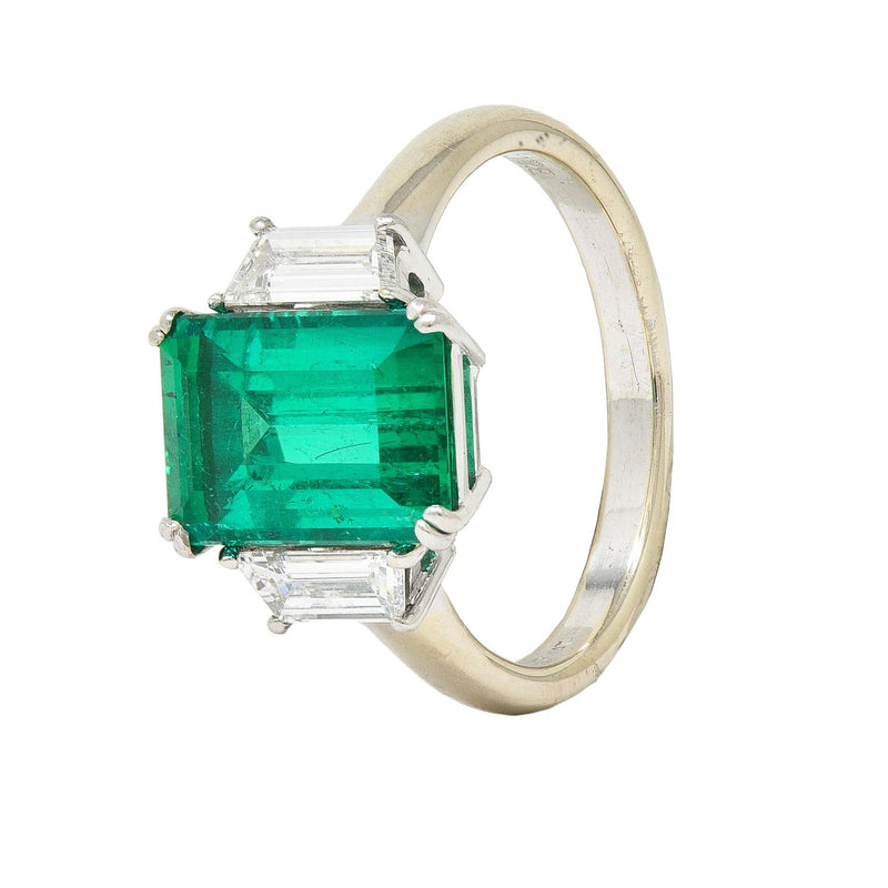 1980's 3.51 CTW Colombian Emerald Diamond Platinum 18K  White Gold Ring AGL