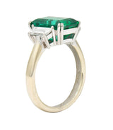 1980's 3.51 CTW Colombian Emerald Diamond Platinum 18K  White Gold Ring AGL