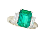 1980's 3.51 CTW Colombian Emerald Diamond Platinum 18K  White Gold Ring AGL