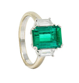 1980's 3.51 CTW Colombian Emerald Diamond Platinum 18K  White Gold Ring AGL