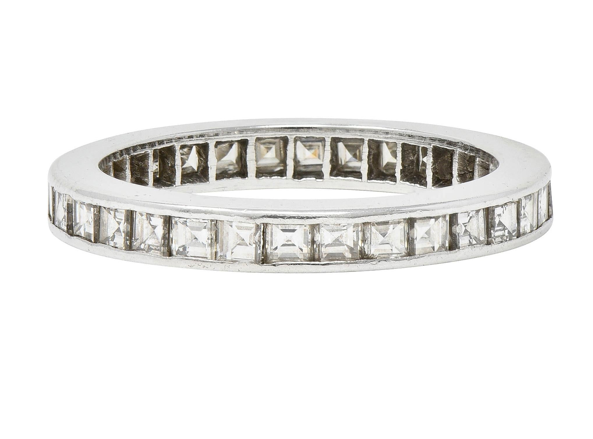 Mid-Century 1.48 Carats Square Cut Diamond Platinum Vintage Eternity Band Ring