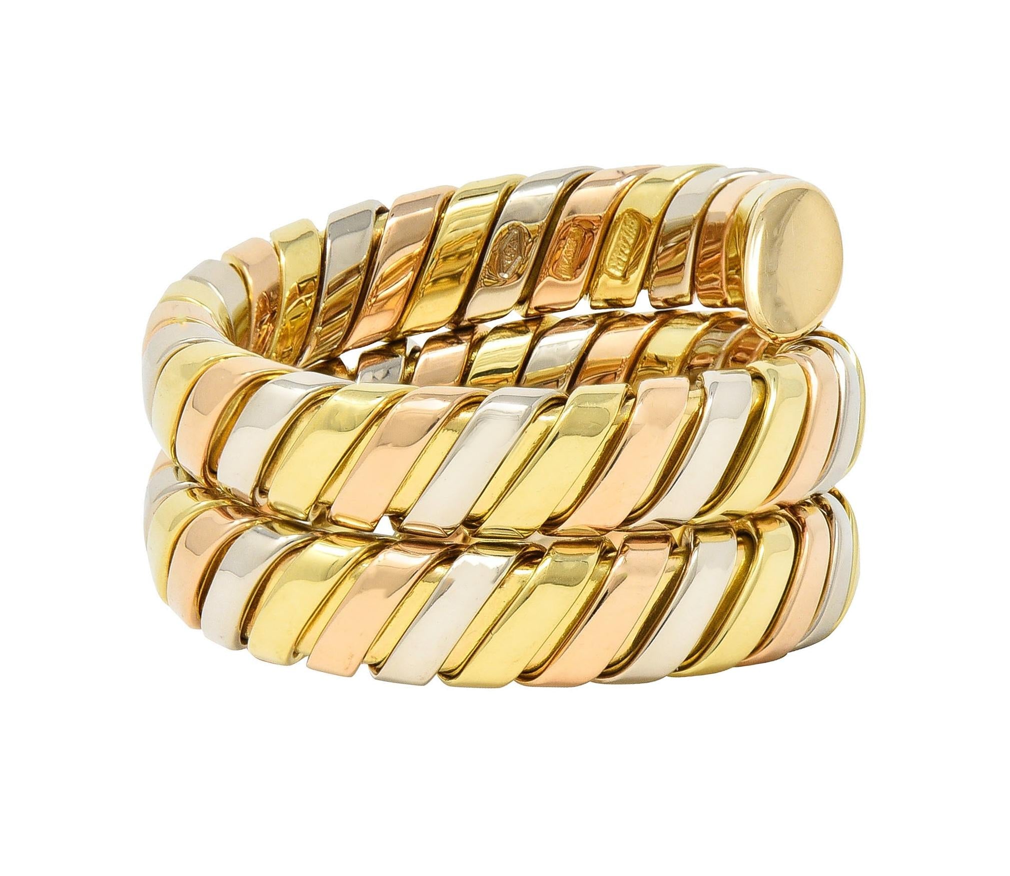 Bulgari 18 Karat Tri-Gold Vintage Tubogas Serpenti Triple Wrap Vintage Ring