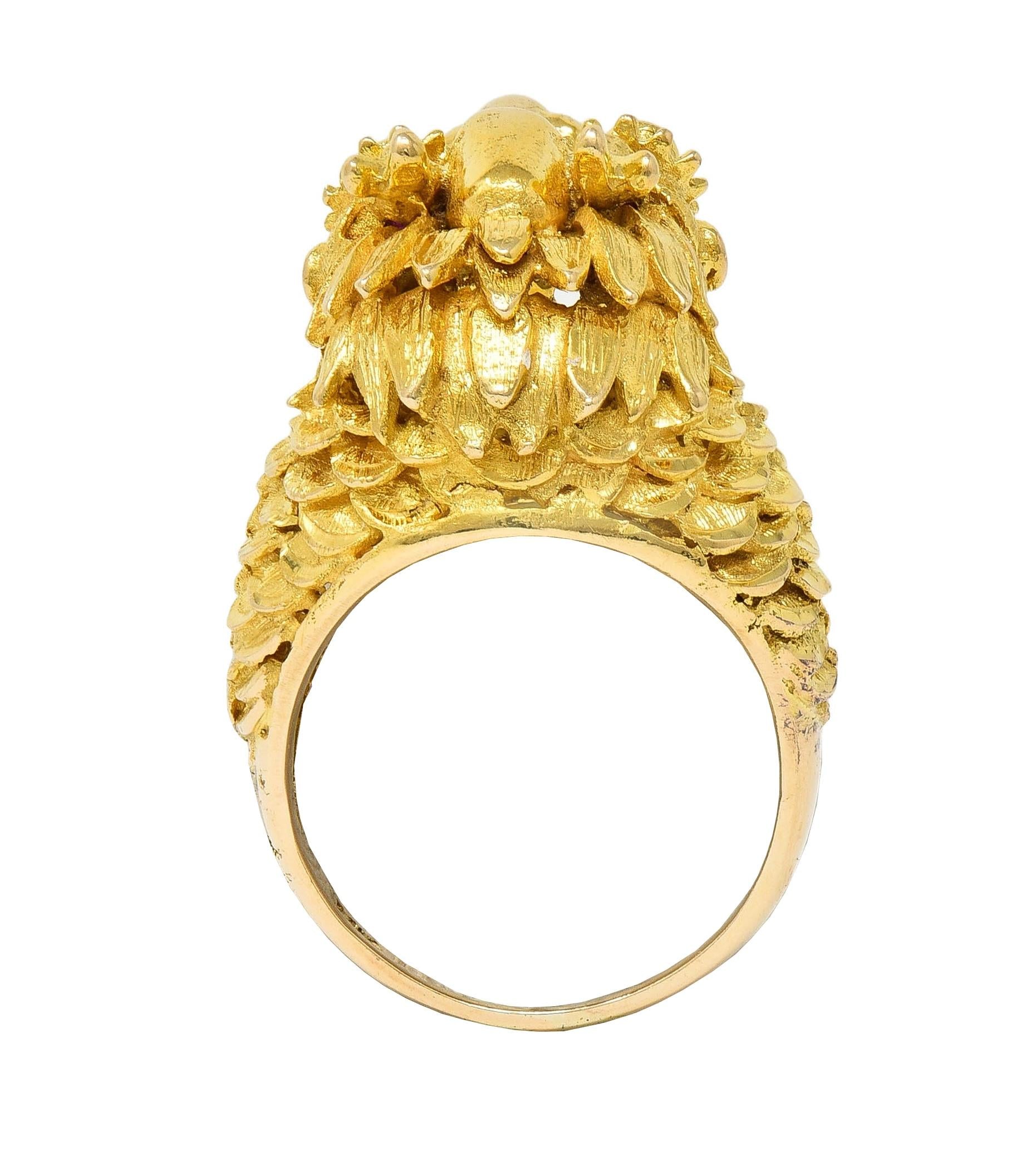 Contemporary Ruby 14 Karat Yellow Gold Dragon Statement Ring