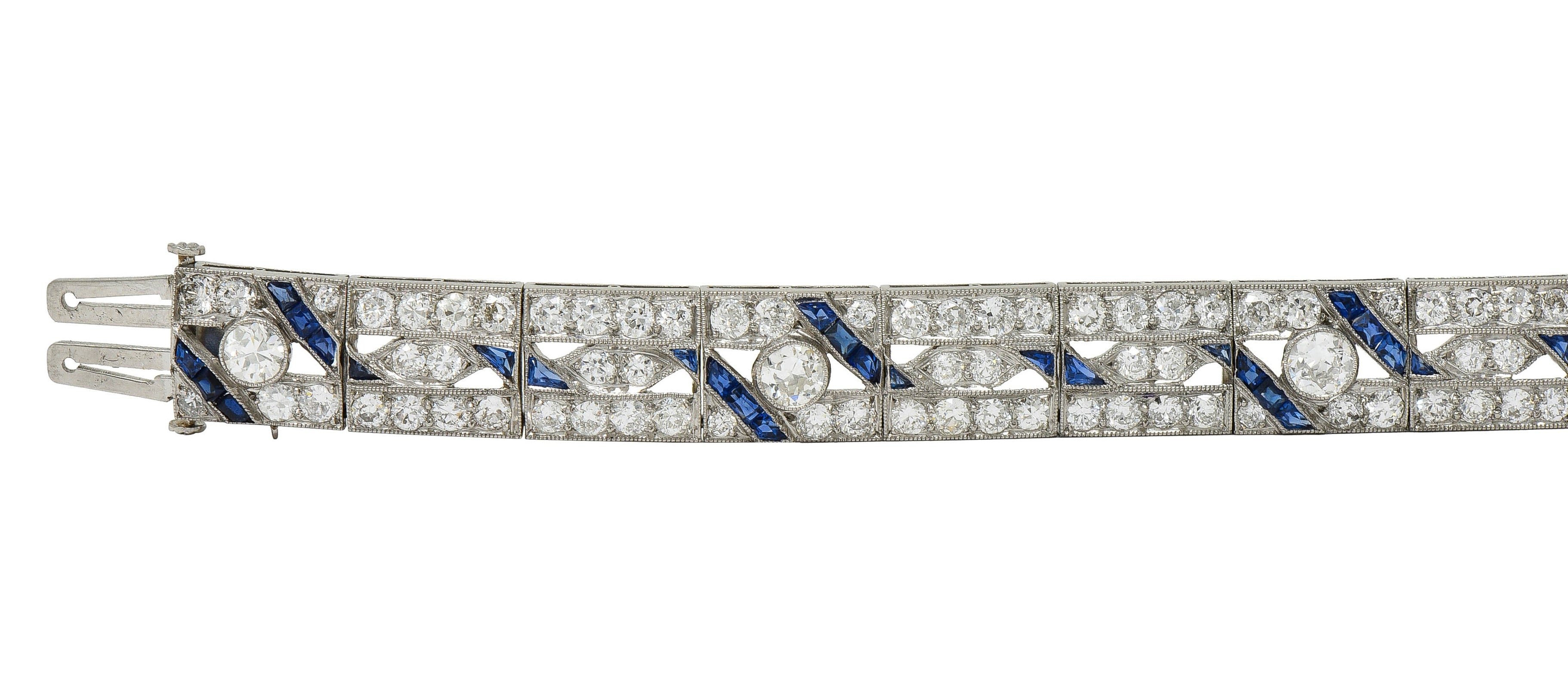 Art Deco 11.64 CTW Sapphire Diamond Platinum Vintage Line Bracelet