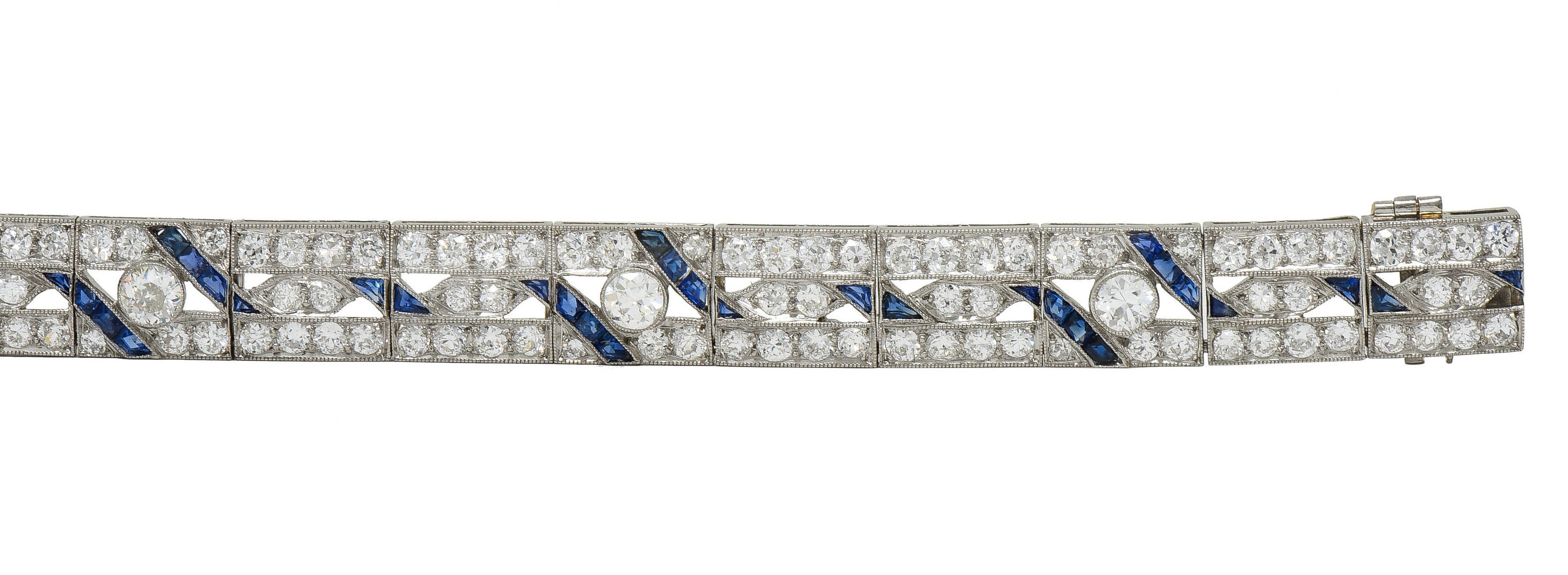 Art Deco 11.64 CTW Sapphire Diamond Platinum Vintage Line Bracelet