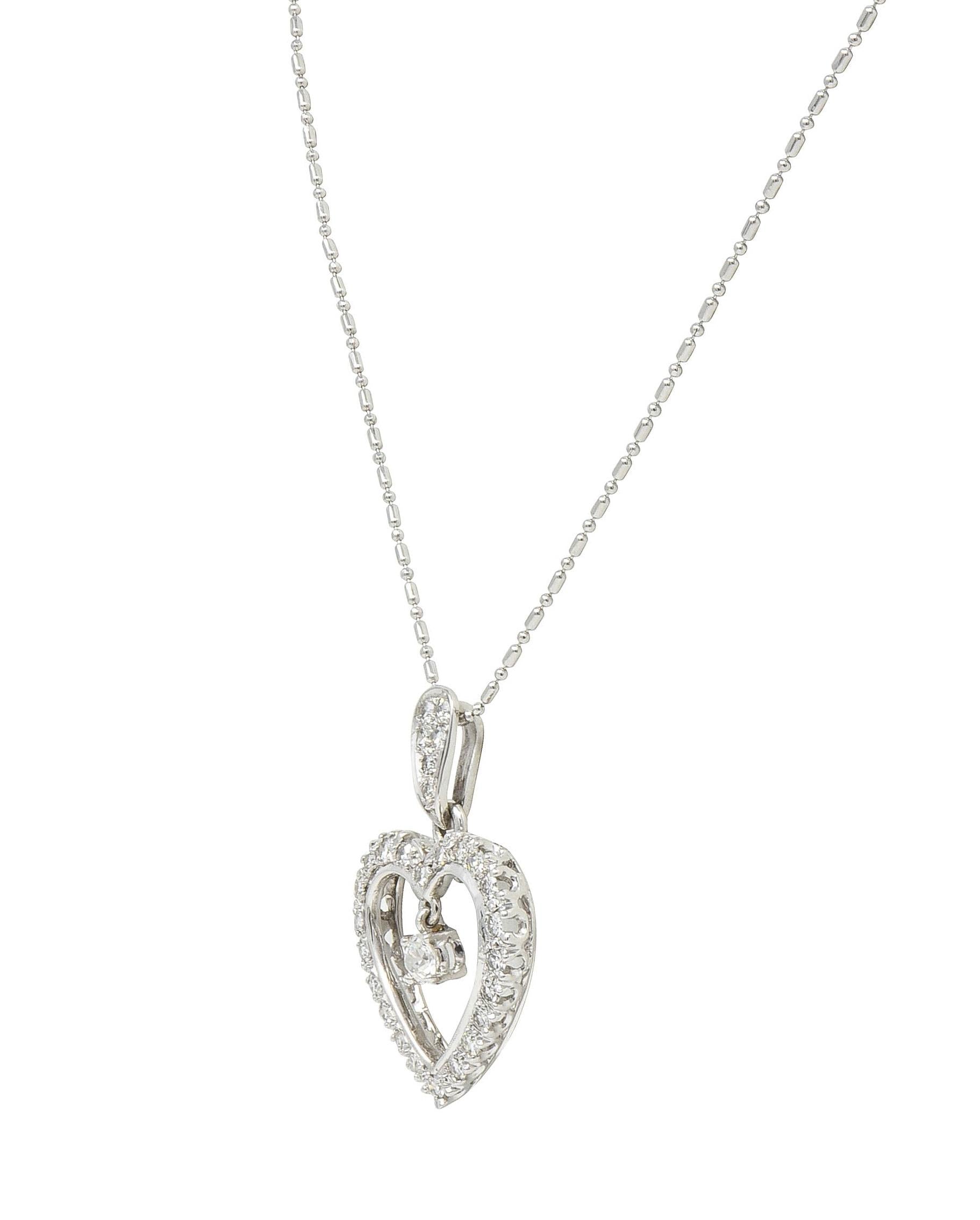 Mid-Century 1.05 CTW Diamond Platinum Vintage Heart Pendant Necklace