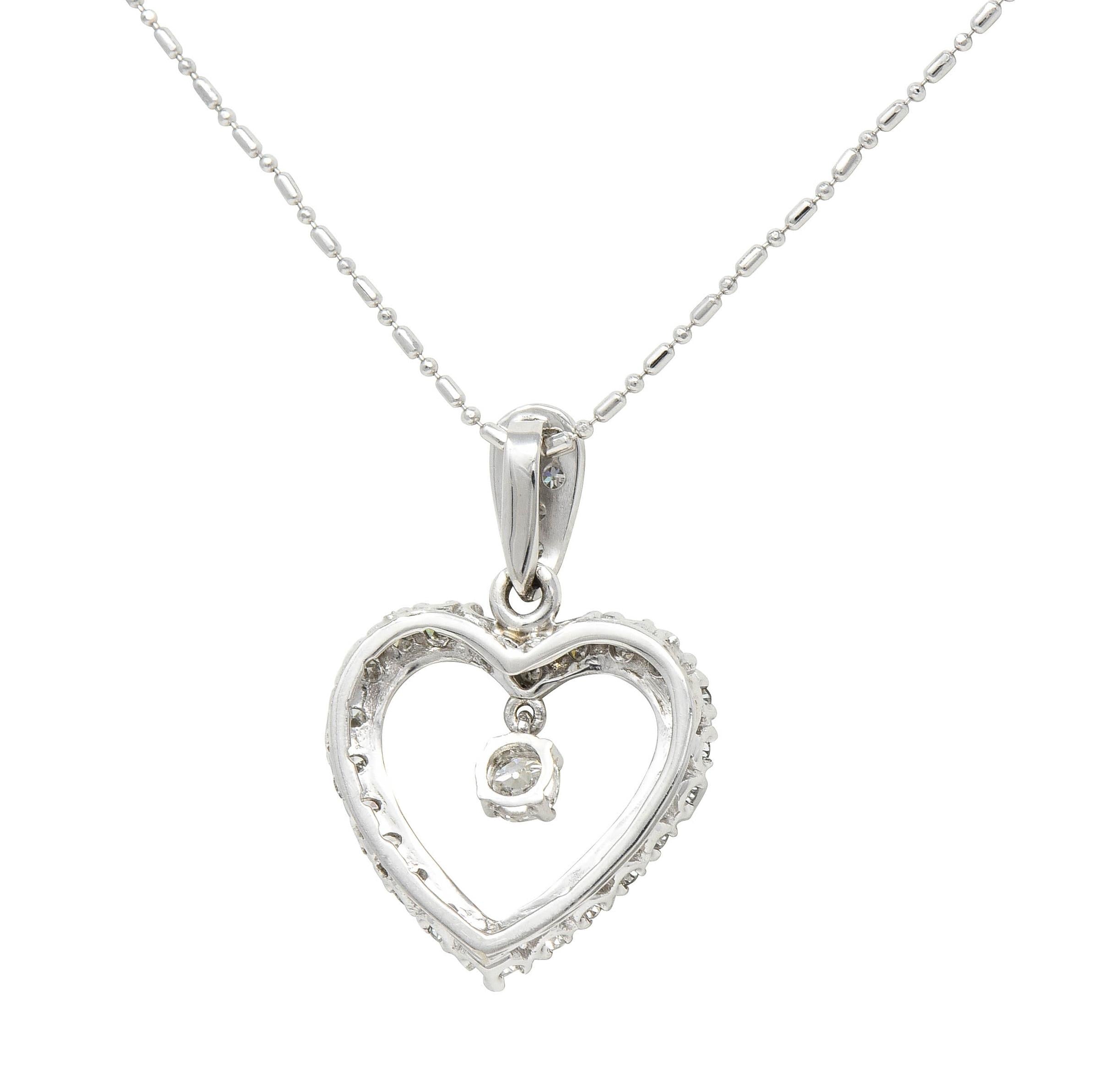 Mid-Century 1.05 CTW Diamond Platinum Vintage Heart Pendant Necklace