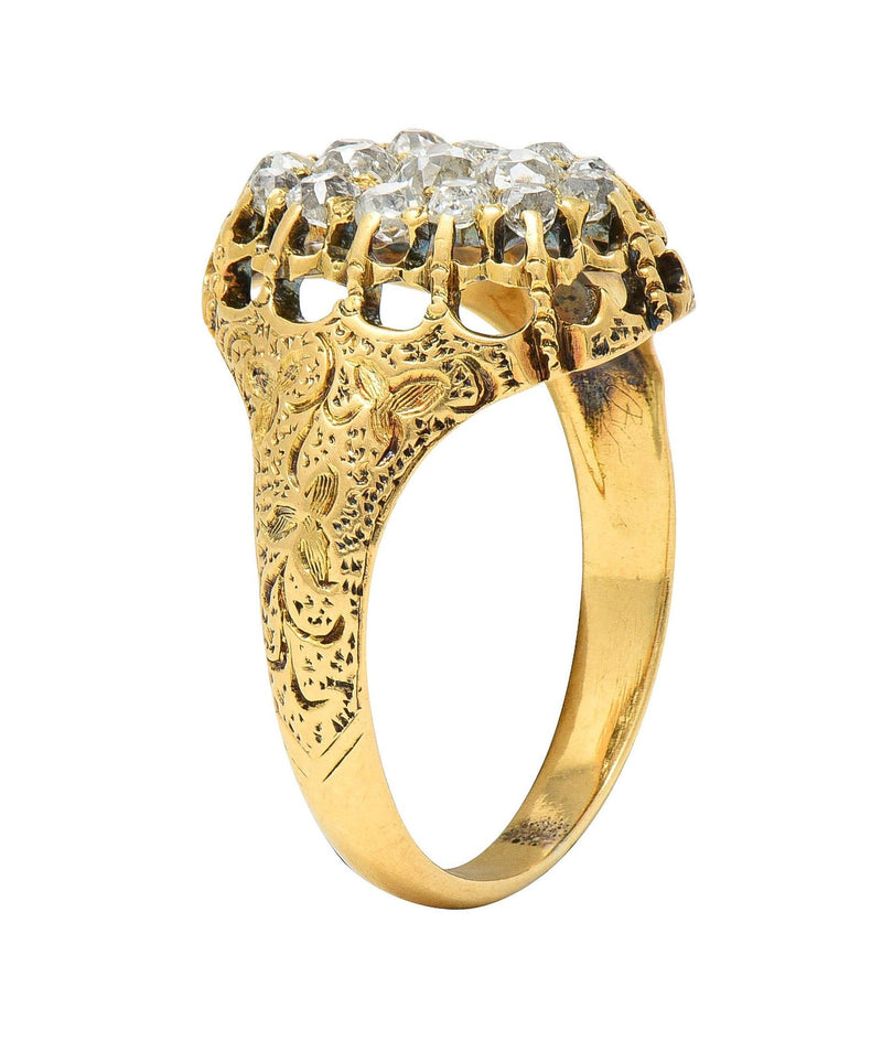 Victorian 0.66 CTW Old Mine Diamond 18 Karat Gold Foliate Antique Cluster Ring