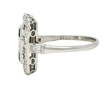Art Deco 1.50 CTW Emerald Diamond Platinum Vintage Cluster Dinner Ring